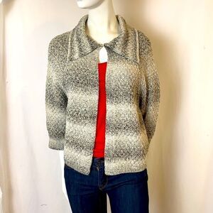 Ellen Tracy Black and White Tweed Cardigan Sweater Size Medium